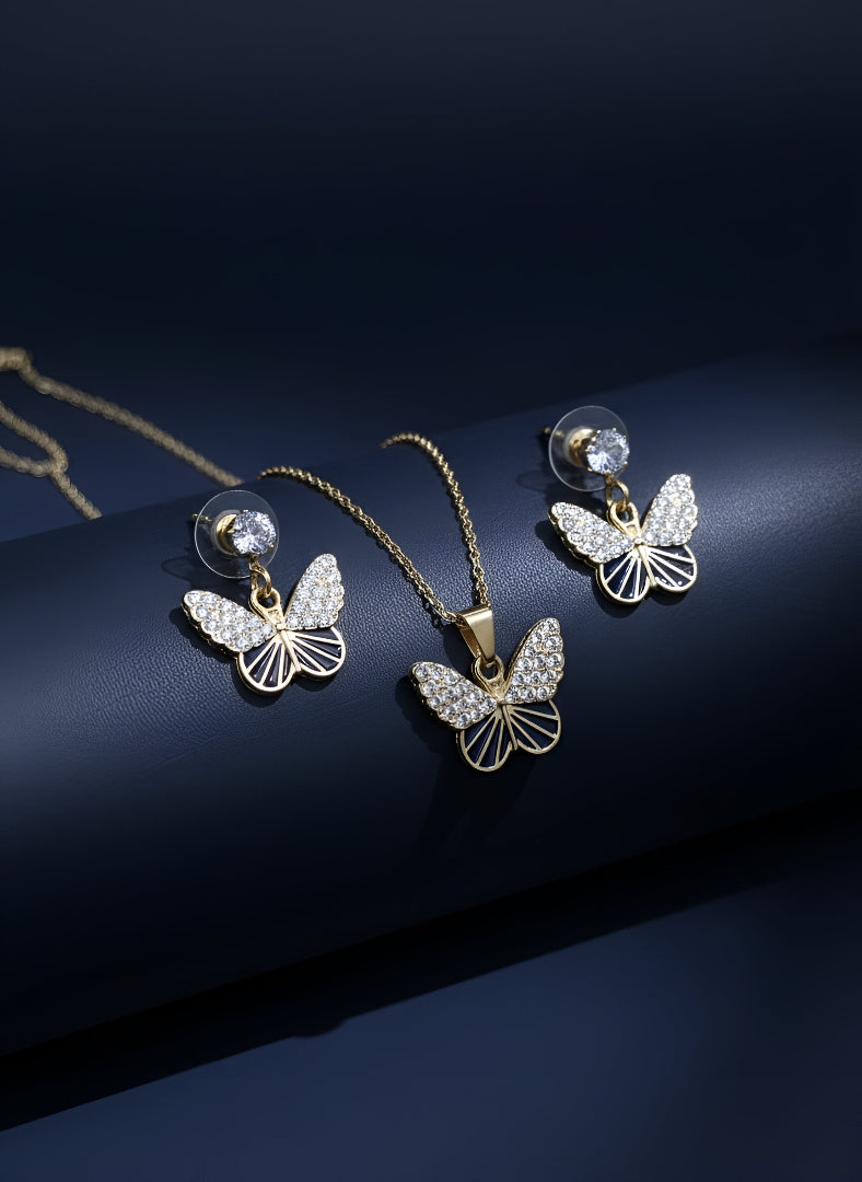 Korean Style Butterfly Earrings Necklace Set